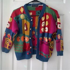 Christine Foley Multicolor Fruit Cotton Long Sleeve Cardigan Sweater sz 7/8